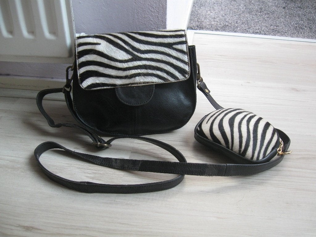 ZEBRA zwart leren tasje met portemonnee als nieuw, Ophalen of Verzenden, Zo goed als nieuw, Zwart, Leer