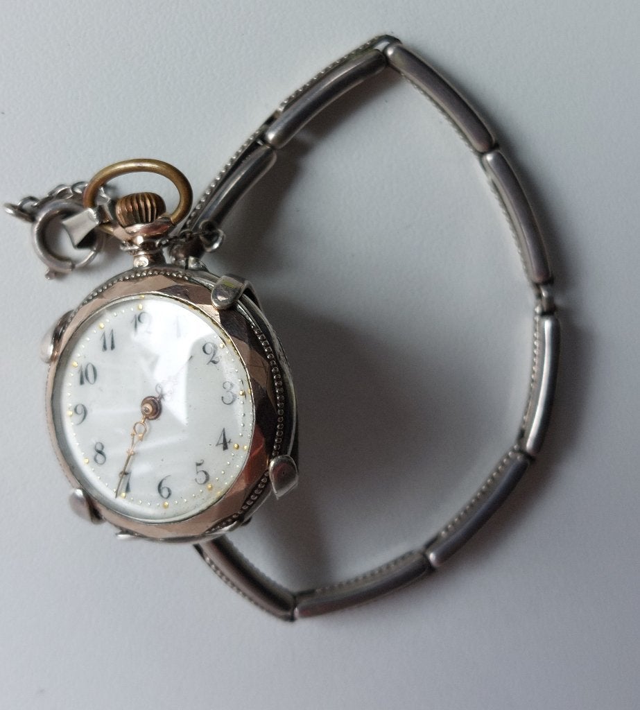 Antieke zilveren dameshorloge met losse armband (ook zilver), Sieraden, Tassen en Uiterlijk, Antieke sieraden, Ophalen of Verzenden