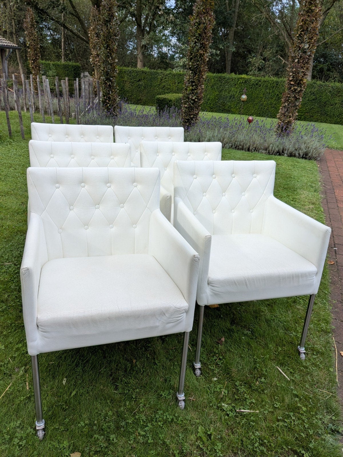 Stoelen wit 6 stuks, Huis en Inrichting, Stoelen, Ophalen, Gebruikt, Wit, Leer