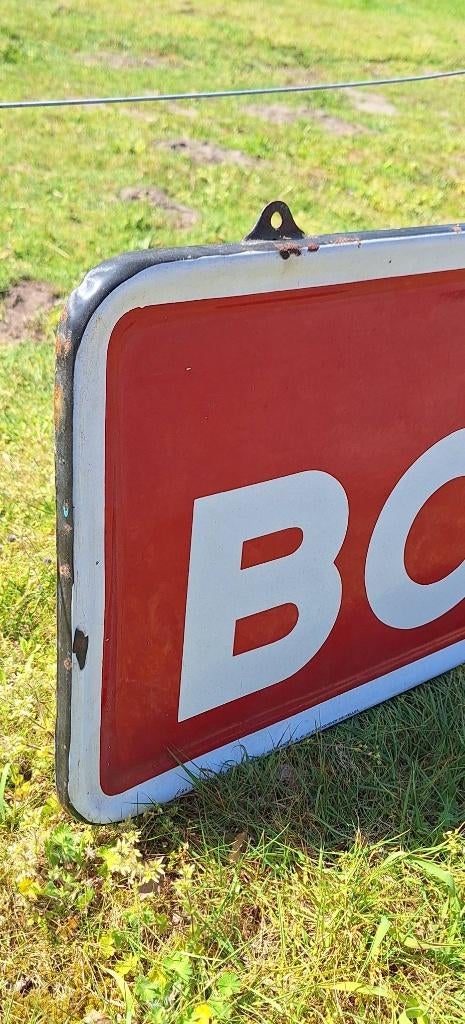 Mooi en groot emaille bord Boule D'or Cigarette uit 1954., Verzamelen, Merken en Reclamevoorwerpen, Ophalen, Reclamebord, Gebruikt