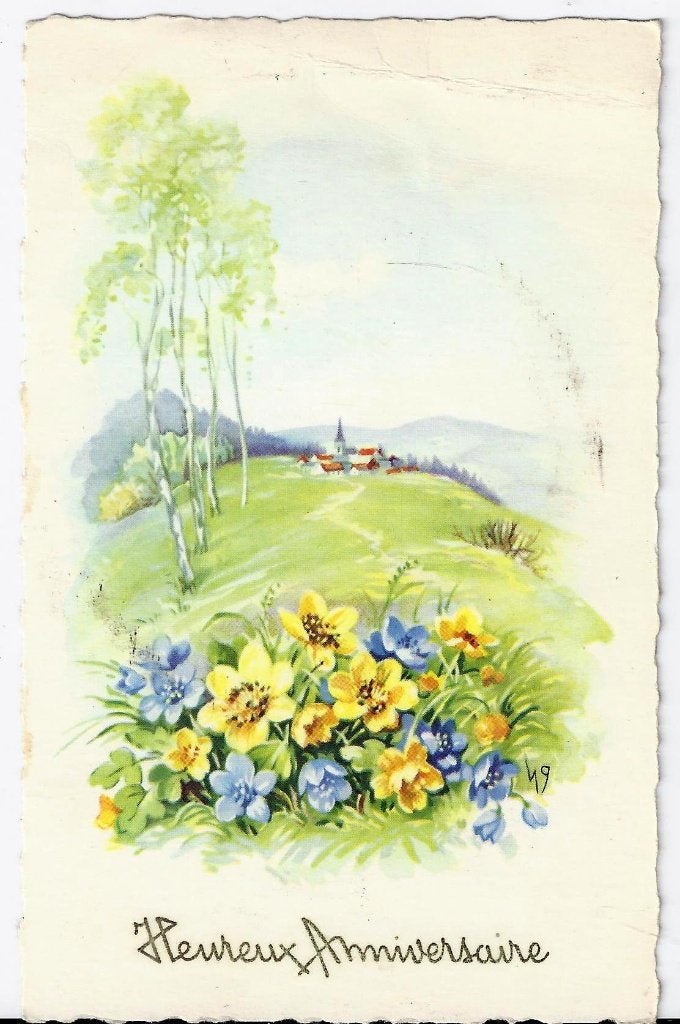 V26 gelopen oude ansichtkaart gelukkige verjaardag -, Verzamelen, Ansichtkaarten | Themakaarten, Ophalen of Verzenden, Voor 1920