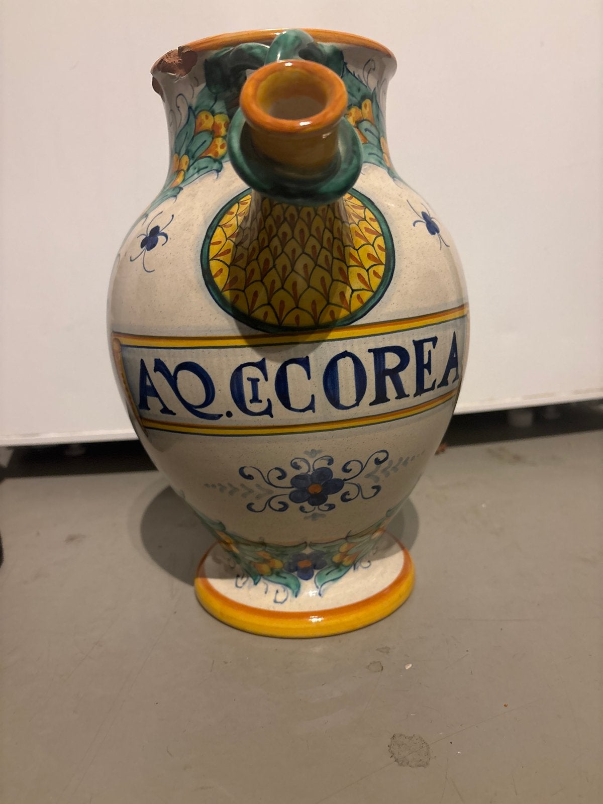 Antieke Italiaanse Majolica Kruik 'AQ.E COREA' Dervia, Antiek en Kunst, Ophalen