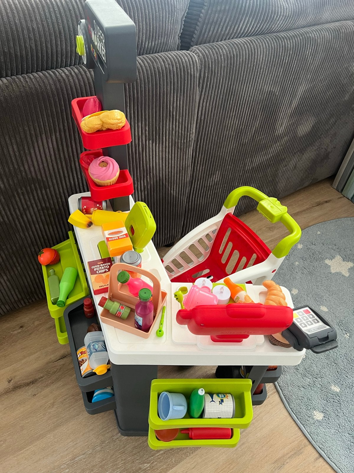 Supermarkt winkeltje met Winkelwagen & Boodschappenmandje, Ophalen, Gebruikt, Jongen of Meisje