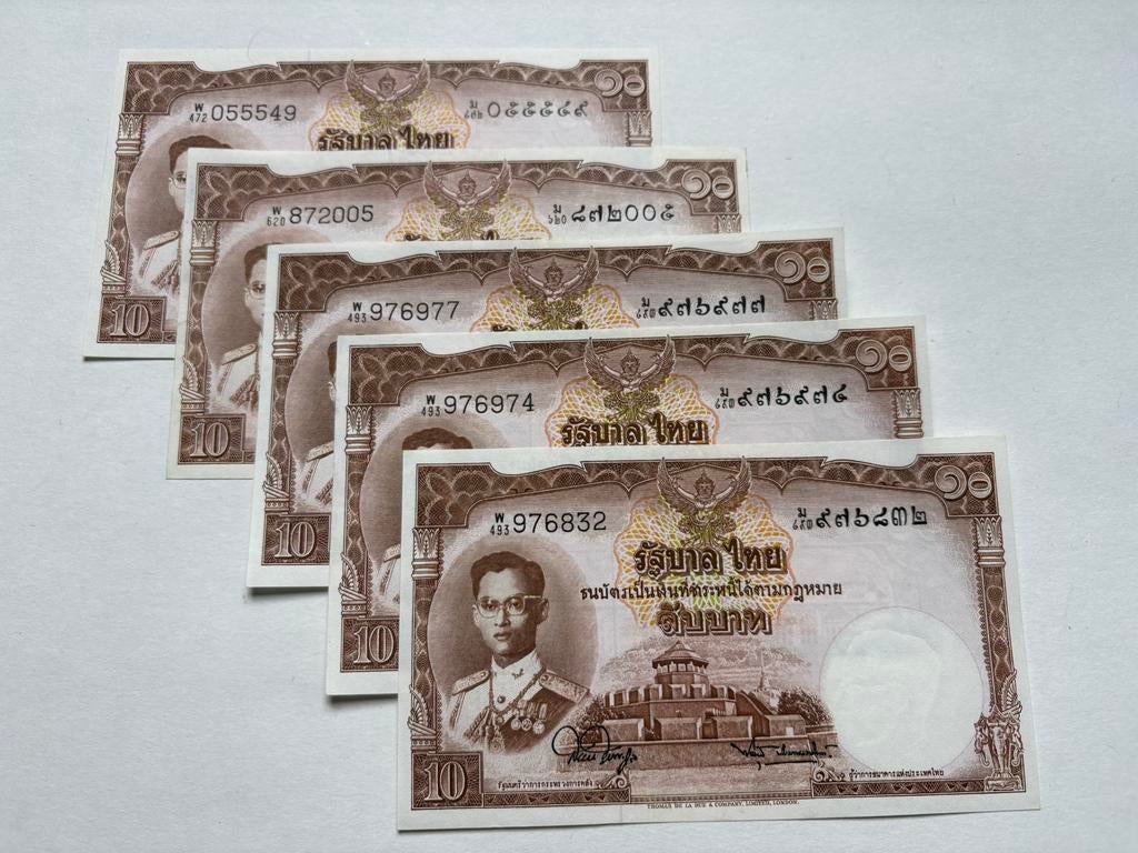 Thailand bankbiljetten 5x 10 Baht, serie 9,, Ophalen