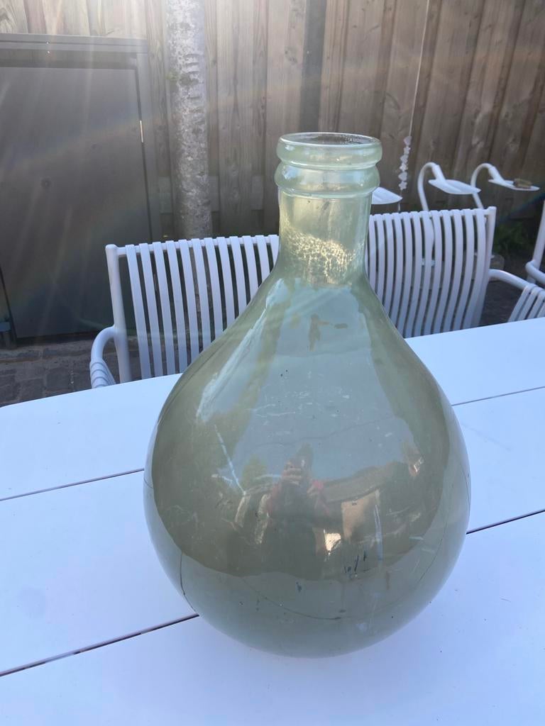 Grote bolle vaas grijsgroen glas, Ophalen of Verzenden, Gebruikt