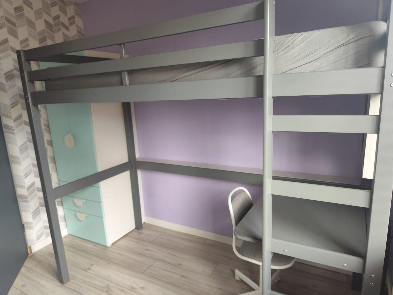 Hoogslaper met bureau en kast - Grijs, Ophalen, Gebruikt, Eenpersoons, 200 cm