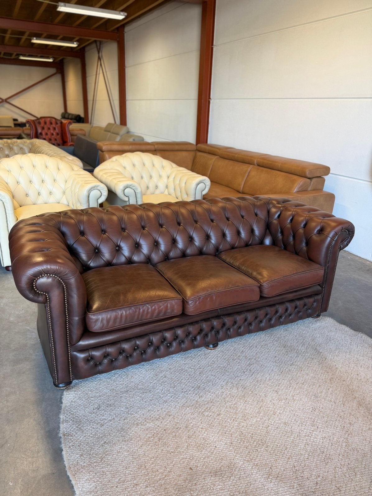 Chesterfield leren bank bankstel bruin vintage Z.G.A.N., Antiek en Kunst, Antiek | Meubels | Stoelen en Banken, Verzenden