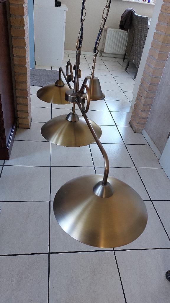 mooie koperen/messing eettafellamp, Ophalen, Gebruikt, 50 tot 75 cm, Landelijk