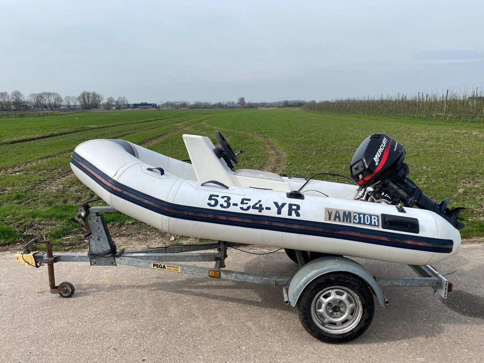 Yam 310R rubberboot met Mercury 15pk buitenboordmotor, Watersport en Boten, Rubberboten, Ophalen, Aluminium, Yamaha, Gebruikt