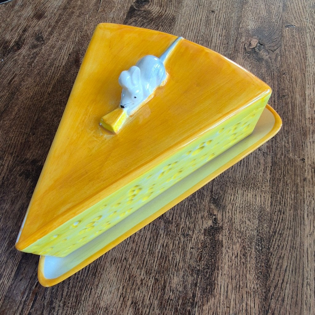 Grote vintage kaasstolp met muis 32,5x28 cm op schotel, Huis en Inrichting, Ophalen of Verzenden, Gebruikt, Overige stijlen, Overige typen