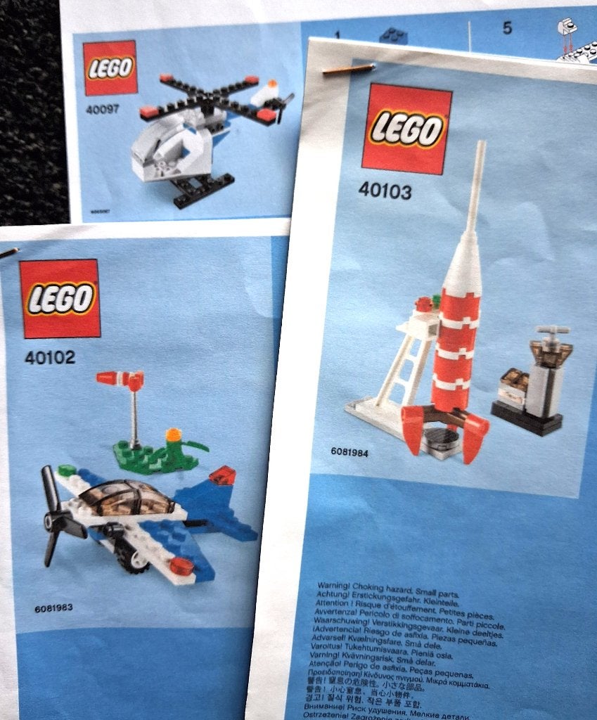 Lego sets 40097 heli, 40102 vliegtuig en 40103 raket., Gebruikt, Overige thema's, Verzenden, Lego