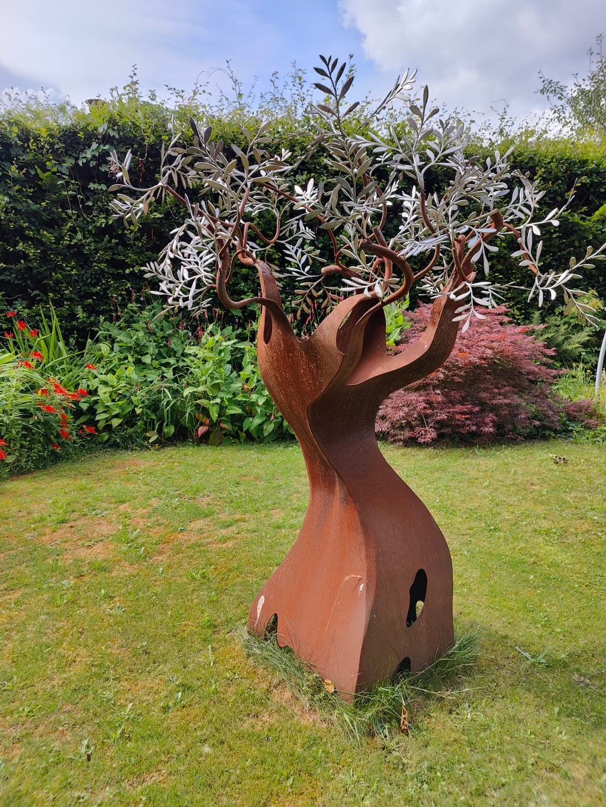 Unieke handgemaakte olijfboom sculptuur met verlichting, Ophalen
