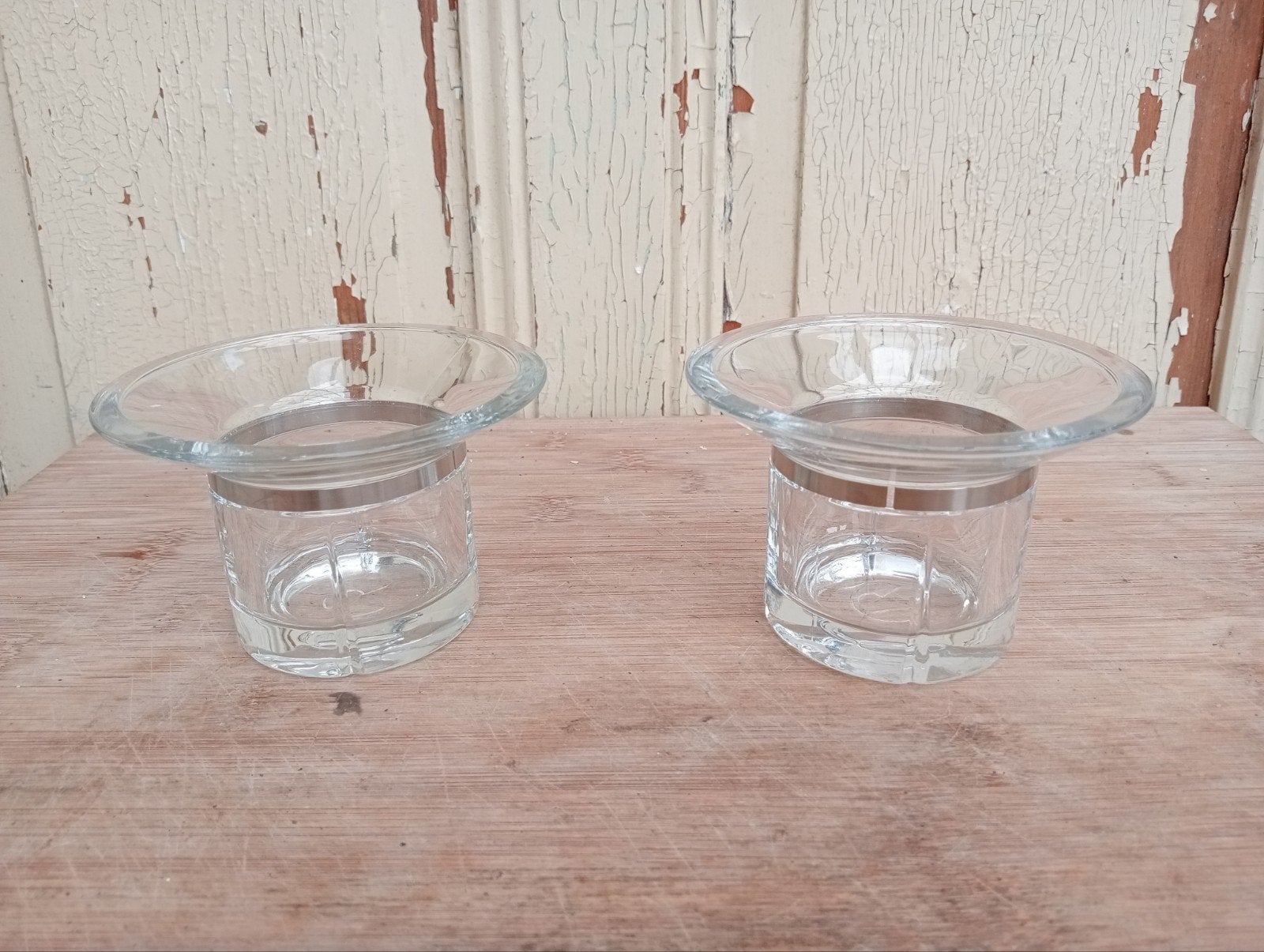 Rosendahl Grand Cru waxinelichthouders helder glas RVS ring, Overige merken, Waxinelichthouder, Ophalen of Verzenden, Zilver