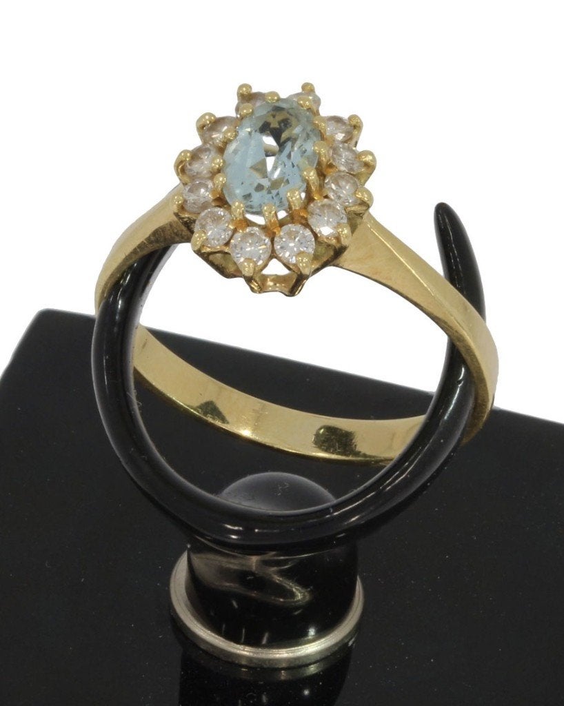 Diamant aquamarijn 14k gouden Lady Di ring dame briljant, Voordeelsieraden, Ophalen of Verzenden, Zo goed als nieuw, 17 tot 18