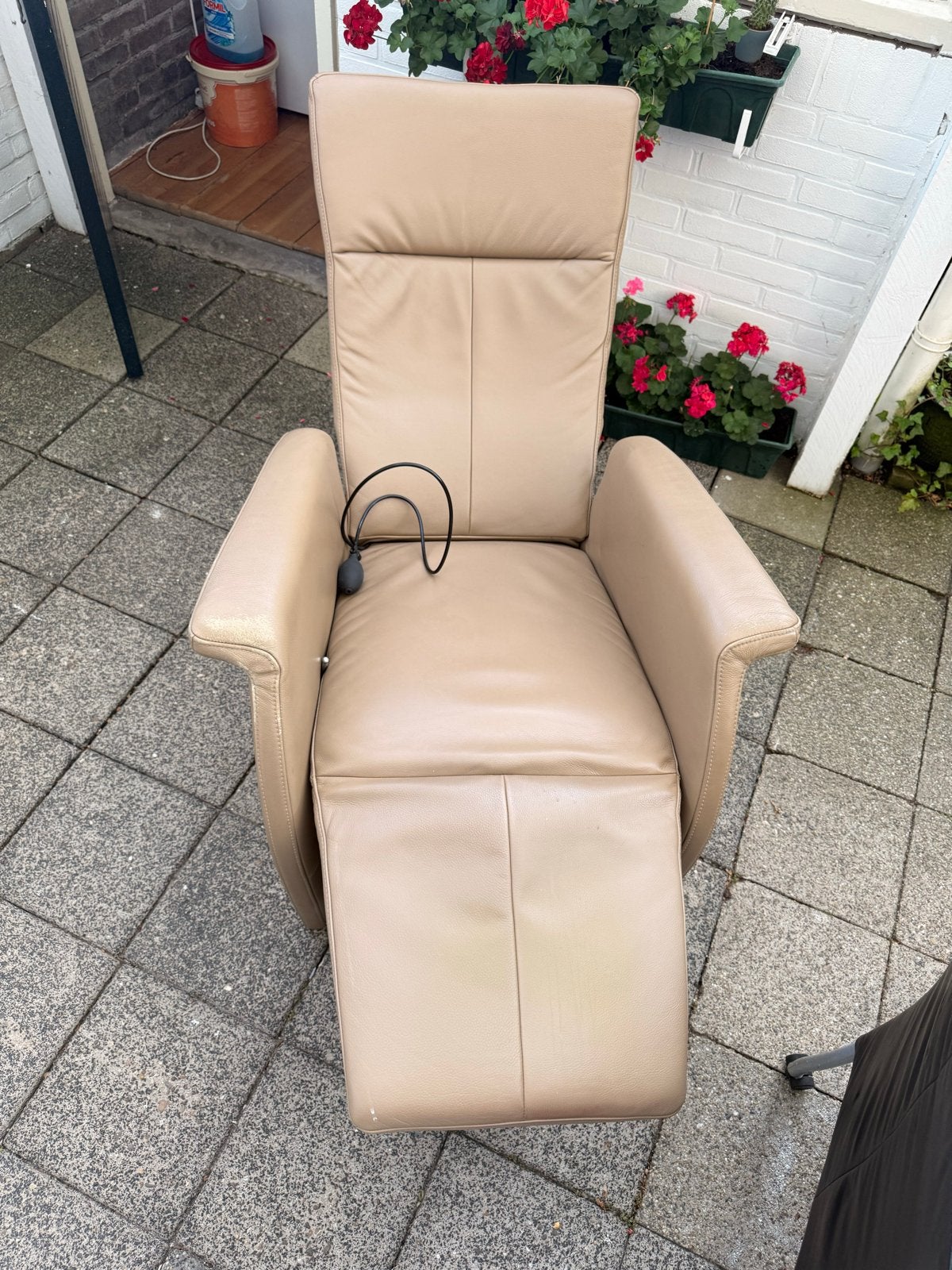 Comfortabele leren relaxstoel - relaxfauteuil instelbaar, Ophalen, Gebruikt, Leer