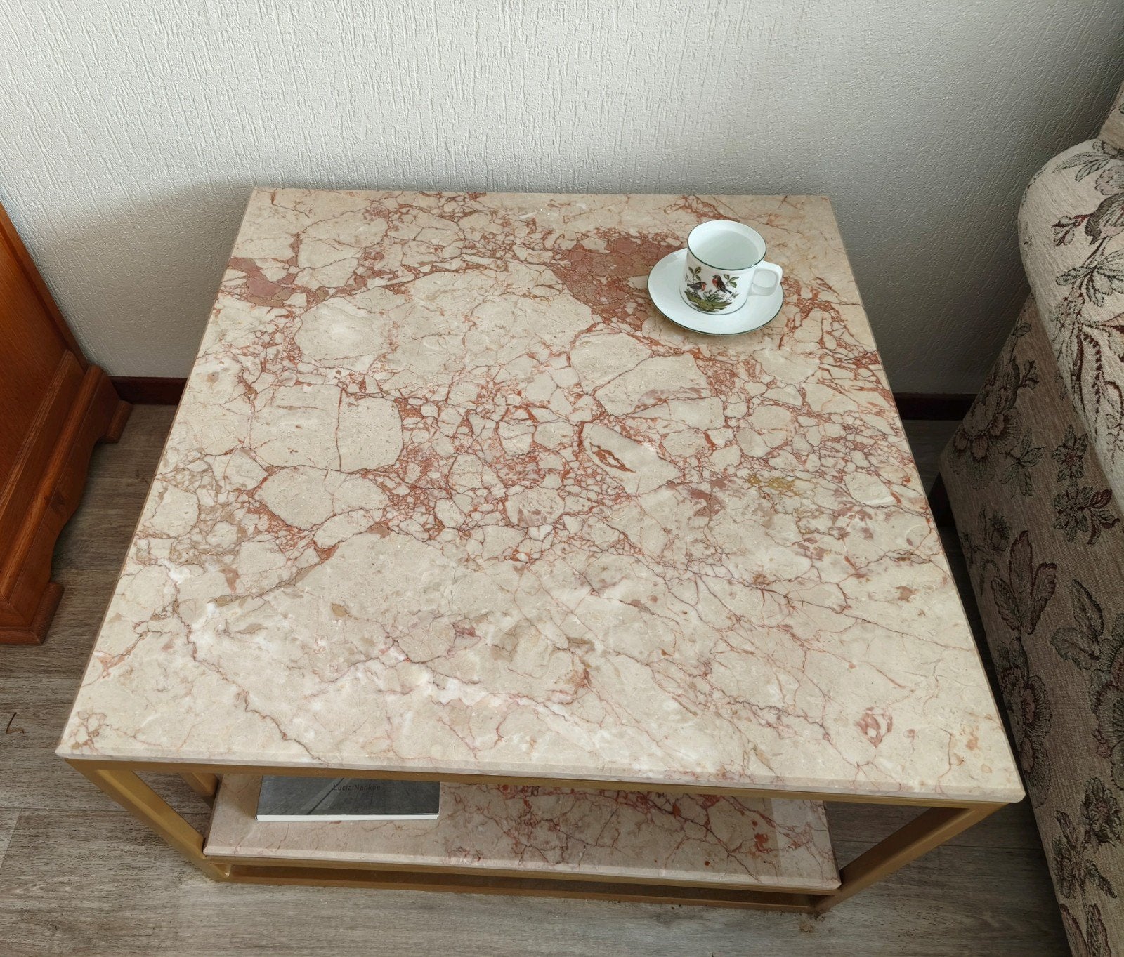 Roze marmeren salontafel, Ophalen, 50 tot 100 cm, Vierkant, 50 tot 100 cm