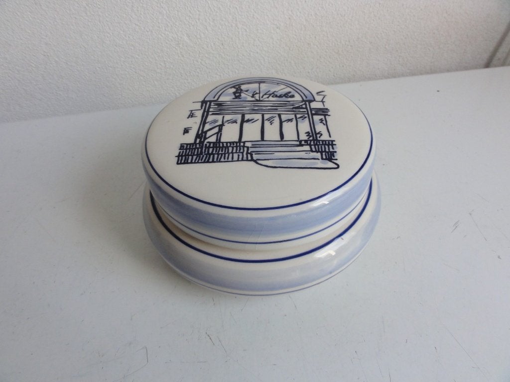 Potje, schaaltje met deksel porselein Delft Blue 't Haske, Antiek en Kunst, Ophalen of Verzenden
