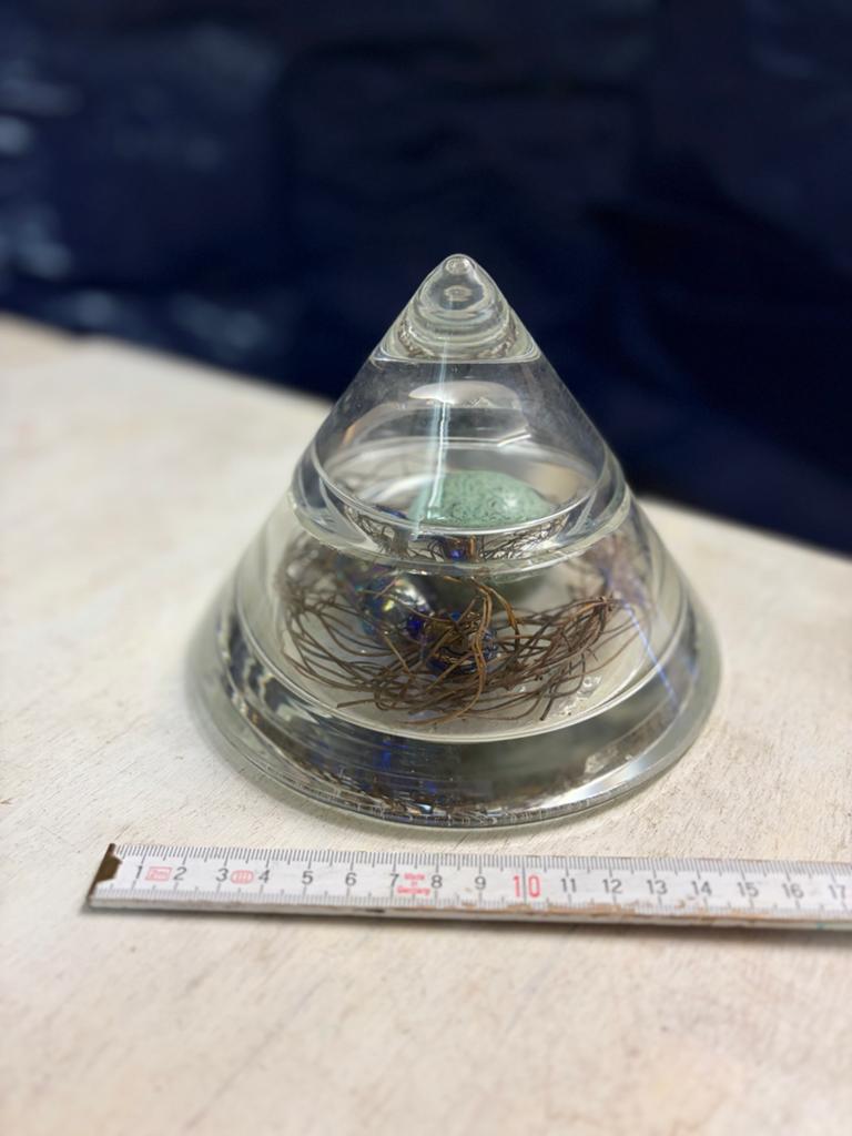 Decoratieve glazen kegel met vogelnestje en ei, Ophalen