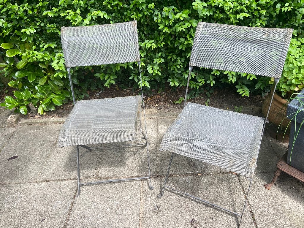 2 ijzeren tuinstoeltjes, Tuin en Terras, Ophalen, Gebruikt, Overige materialen, Inklapbaar