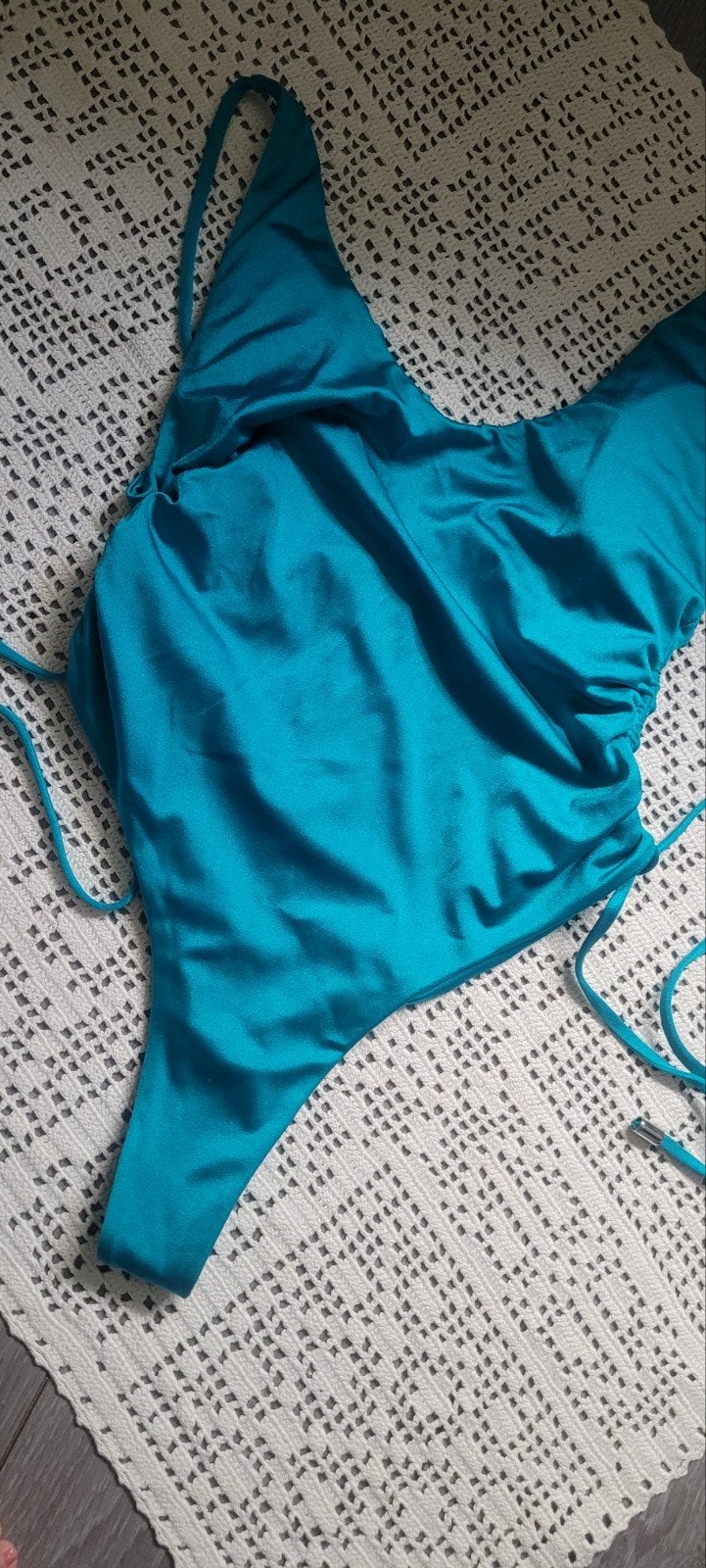 Turquoise badpak met verstelbare zijkanten, Ophalen of Verzenden, Zo goed als nieuw, Overige kleuren, Badpak