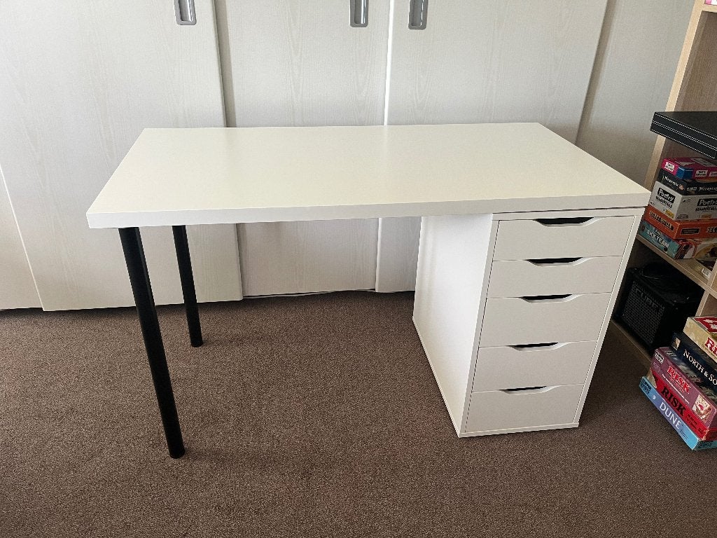 IKEA LINNMON bureau 120x60 met ALEX ladeblok – zwart/wit, Ophalen, Gebruikt, 120 cm, Spaanplaat of MDF