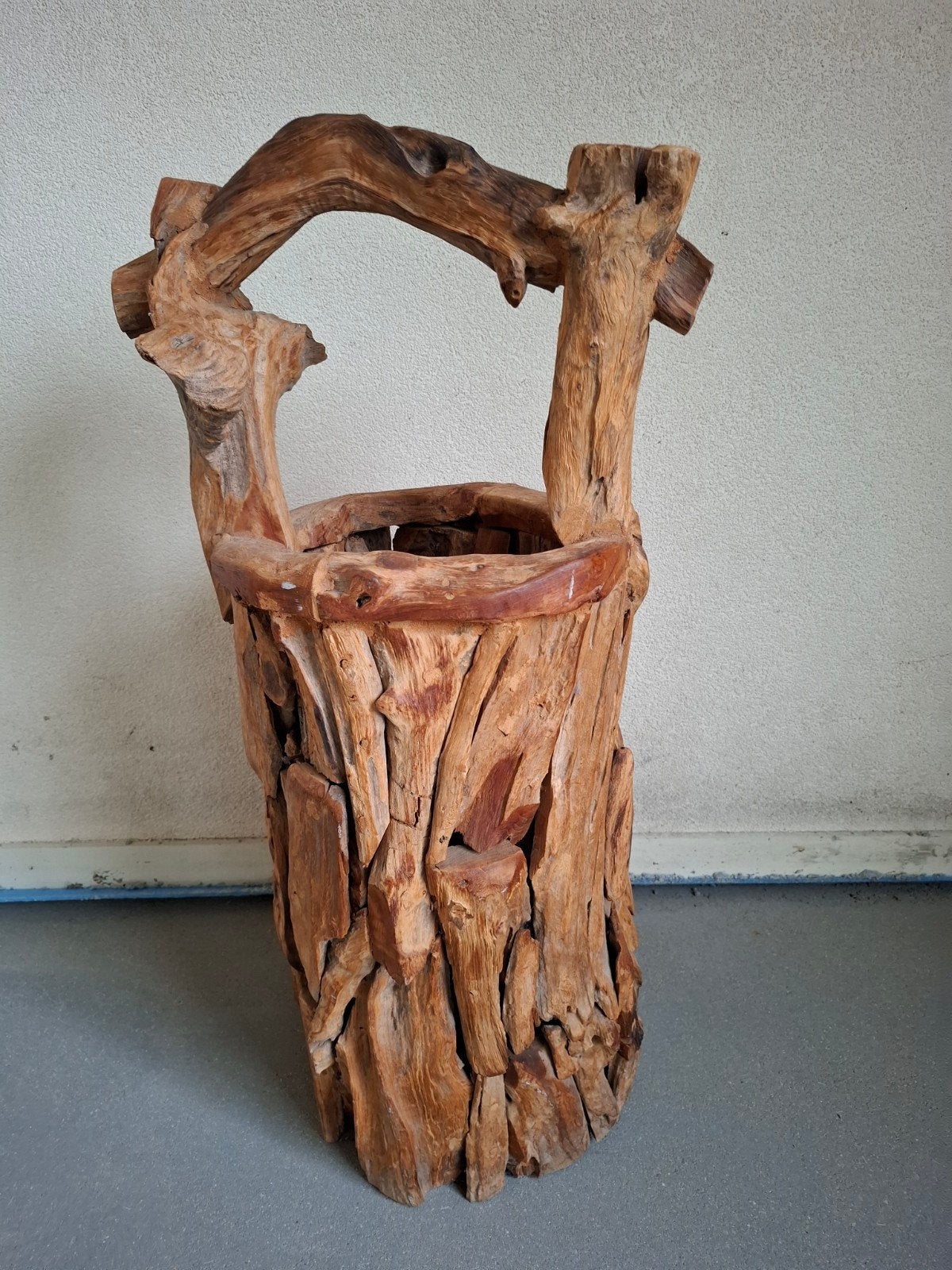 Unieke handgemaakte houten vaas/plantenbak van drijfhout, Ophalen
