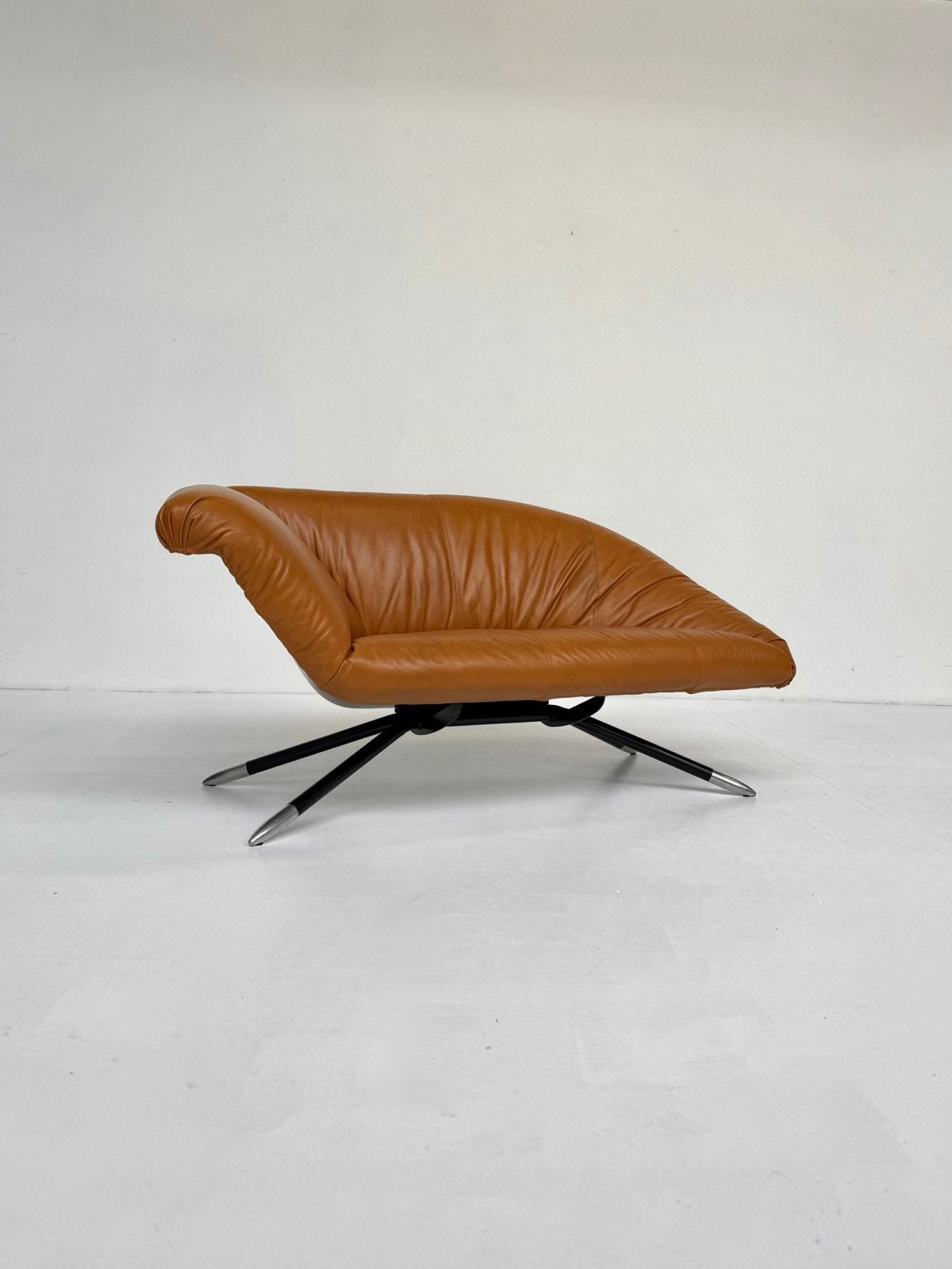 Leolux El Nido Chaise Longue - Brandybruin Aniline Leer, Ophalen, Zo goed als nieuw, Eenpersoons, Leer