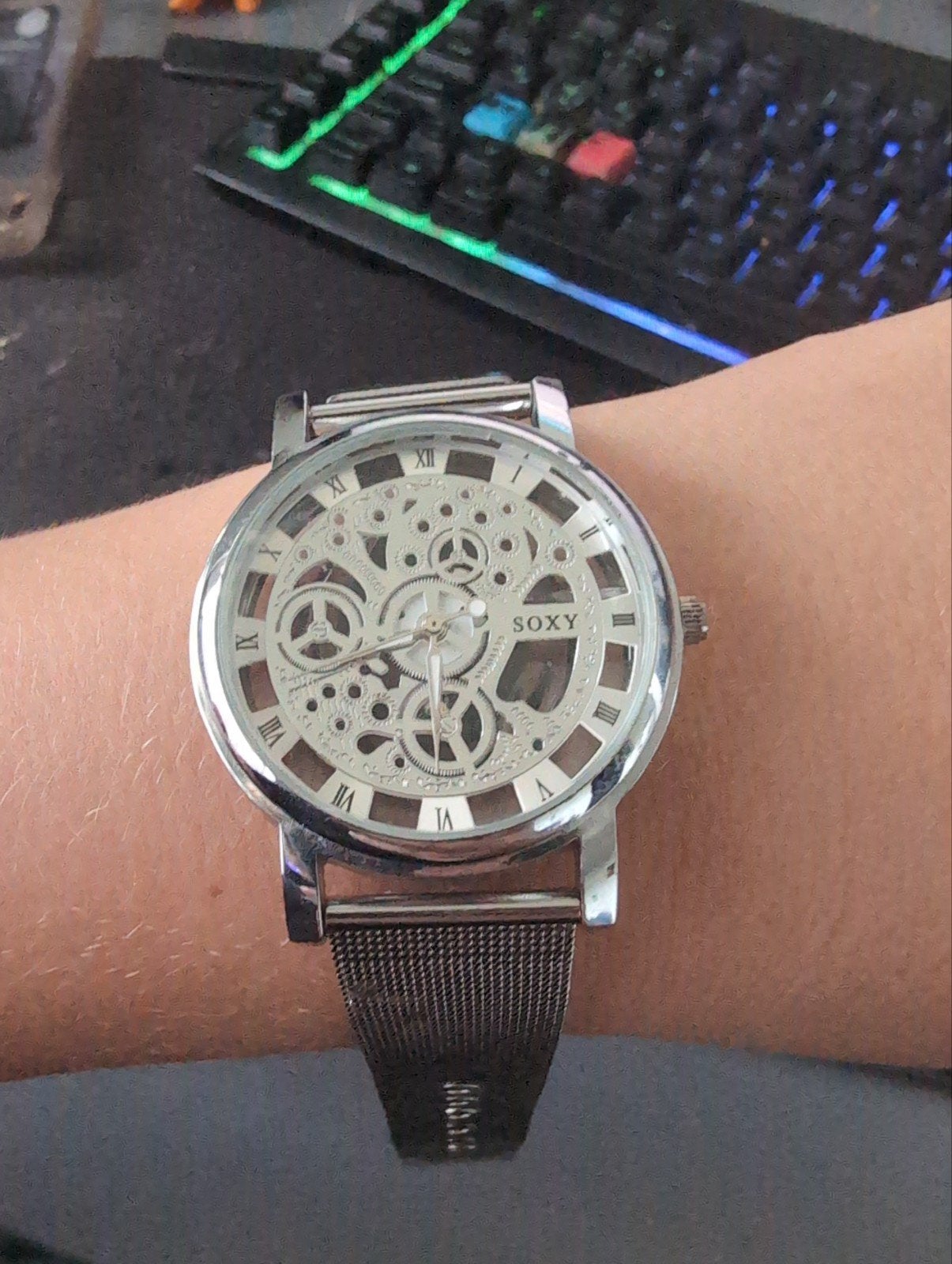 Soxy Skelet Horloge - Zilverkleurig met Zwarte Wijzerplaat, Staal, Staal, Polshorloge, Zo goed als nieuw