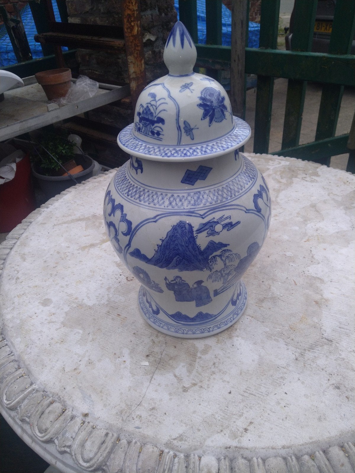 Antieke Chinese Blauw-Witte Gemberpot met Deksel, Antiek en Kunst, Ophalen of Verzenden