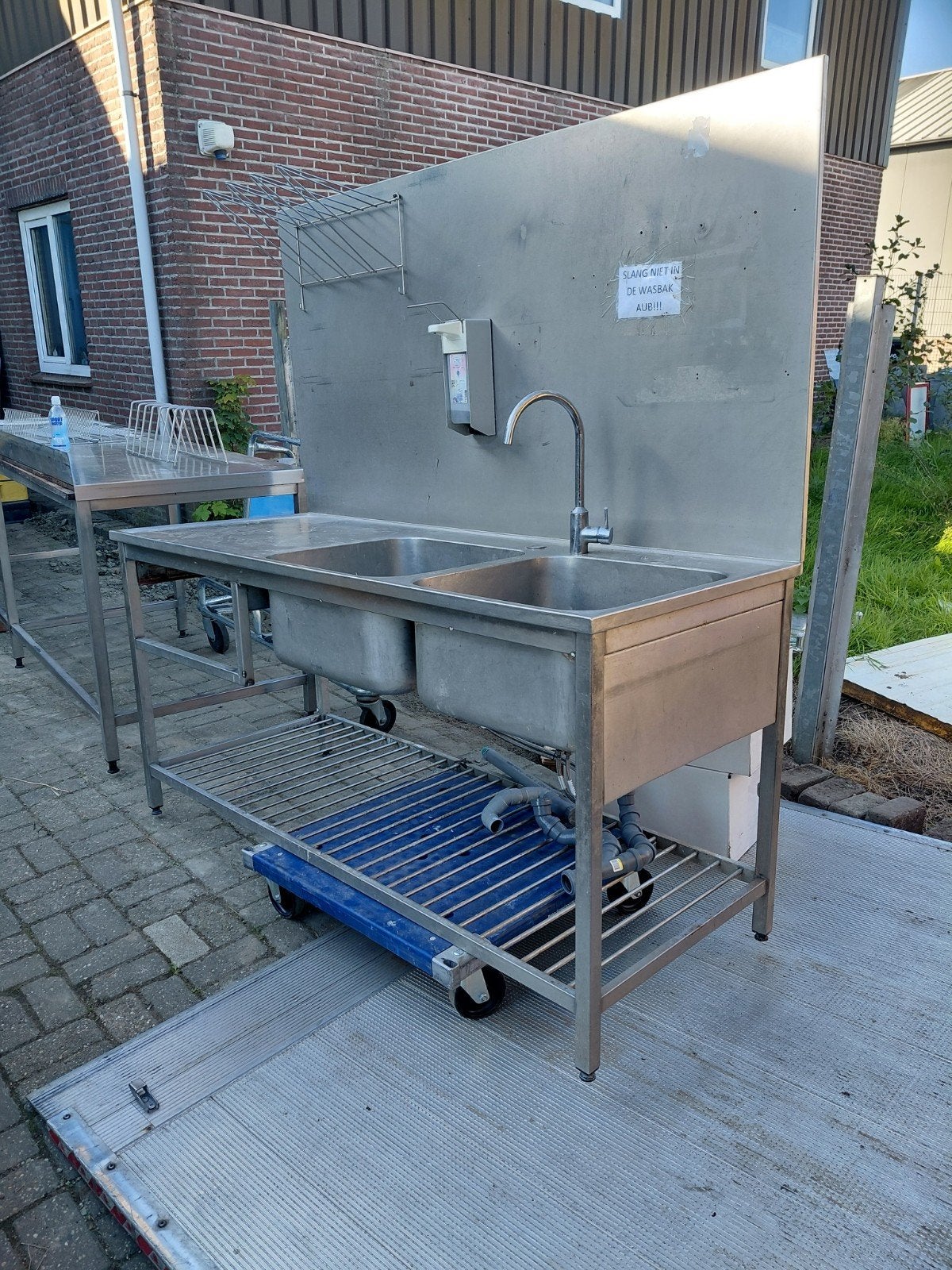 zwaar rvs spoelwerkbank dubbele spoelbak en mengkraan, Ophalen, Gebruikt, 170 cm of meer