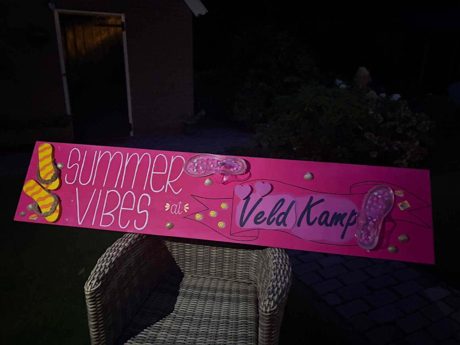 Zomerse decoratie: Houten wegwijzers en slippers, Ophalen, Gebruikt, Versiering