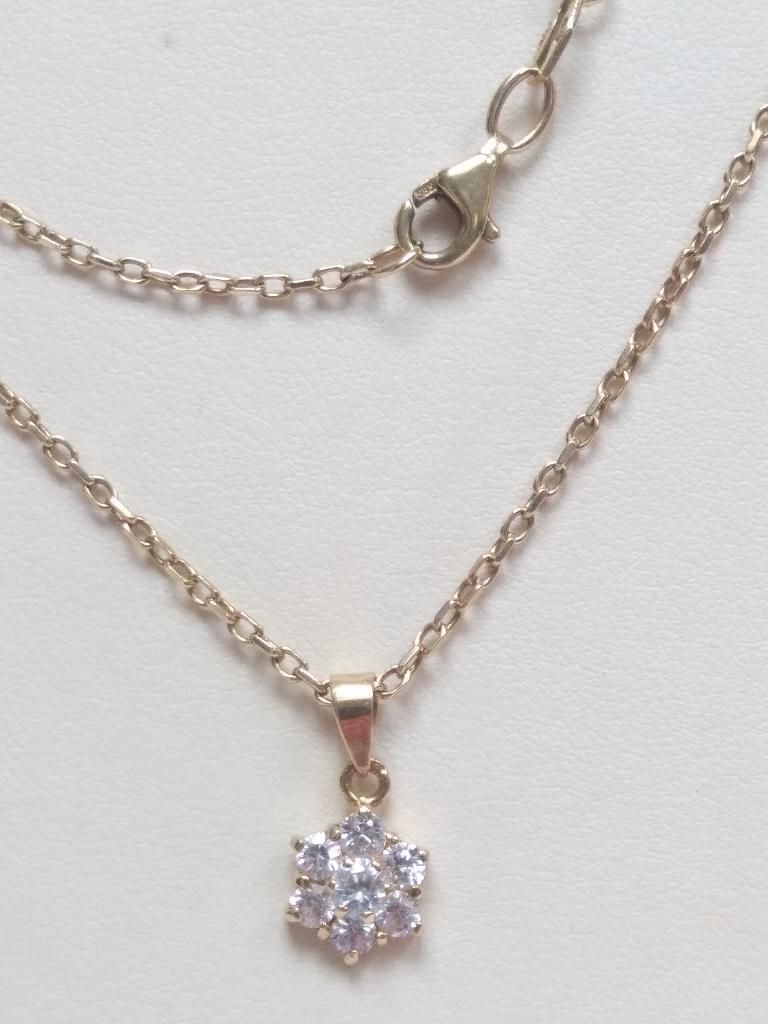 gouden KETTING  51 cm+ HANGER bezet met 7 Briljanten, Ophalen of Verzenden, Zo goed als nieuw, Met edelsteen, Goud