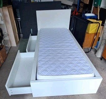 malm bed IKEA met opberglades en matras, Ophalen, Gebruikt, 90 cm, Eenpersoons