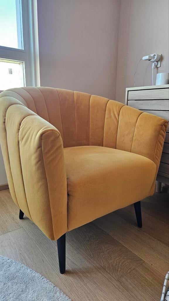 Gele velours fauteuil - Wehkamp Home - goede staat, Ophalen, 75 tot 100 cm, Zo goed als nieuw, 75 tot 100 cm