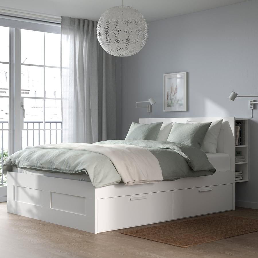 IKEA Brimnes Bed met opbergruimte en hoofdeinde, Huis en Inrichting, Slaapkamer | Bedden, Tweepersoons, 160 cm, Hout, Wit, Ophalen of Verzenden