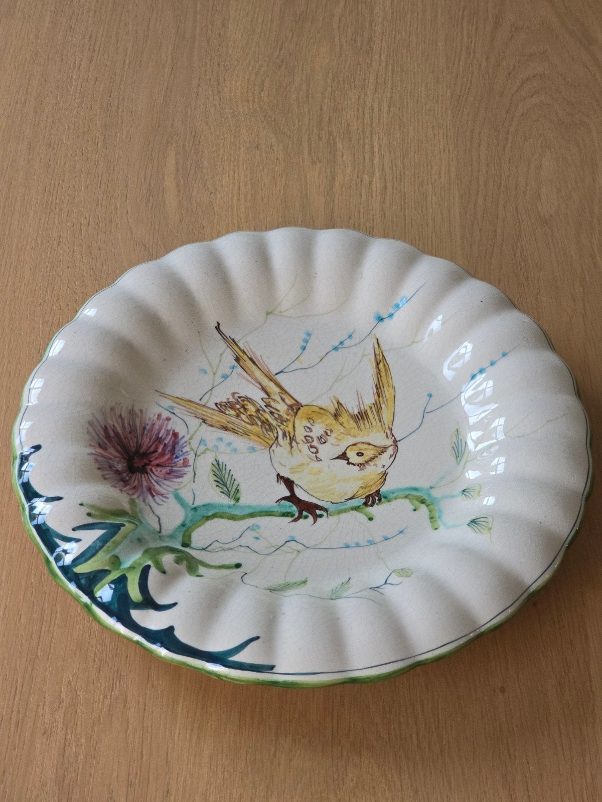 antiek Gouds wandbord  serveerbord vogeldec ca 1920/1940 €39, Antiek en Kunst, Ophalen of Verzenden