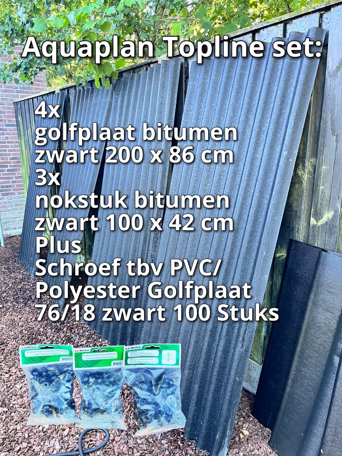 Aquaplan Topline bitumen 4x golfplaat 3x nokstuk + schroeven, Ophalen, Kunststof, Zwart, Nieuw