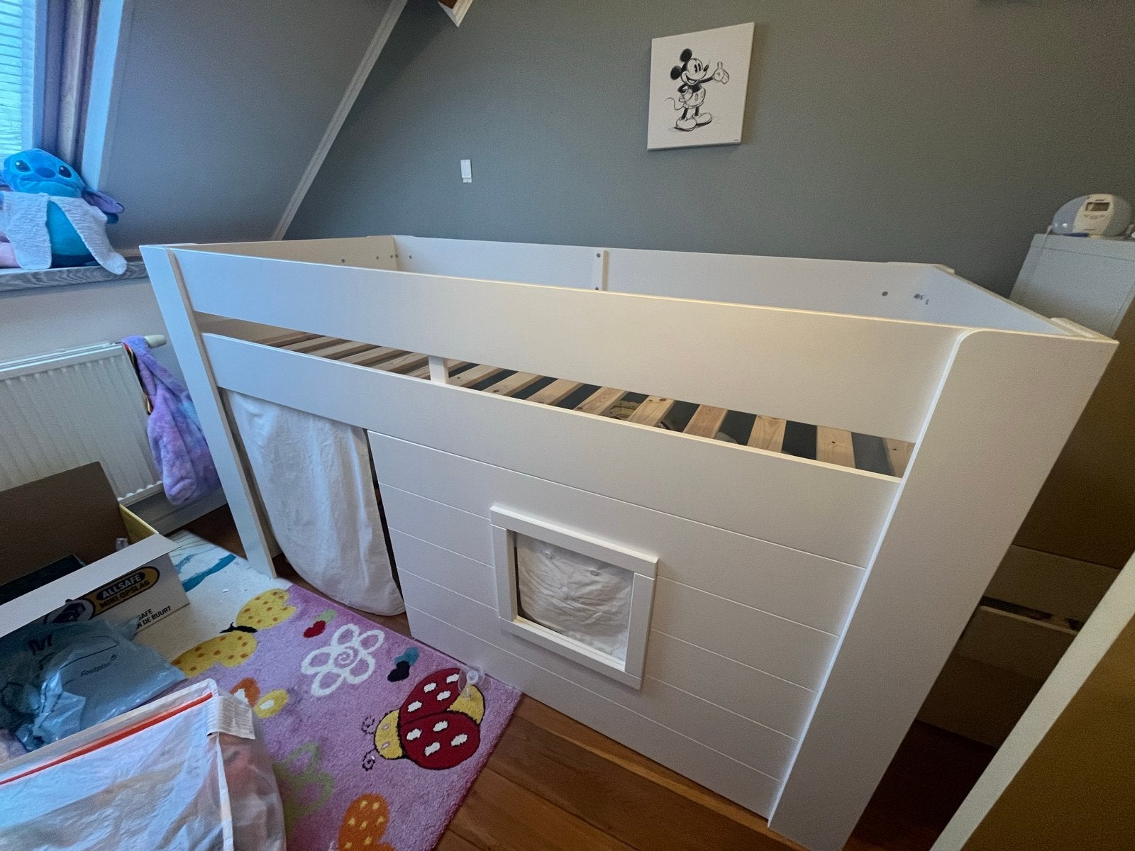 Wit hoogslaper kinderbed met lattenbodem, Ophalen, 85 tot 100 cm, Gebruikt, Hoogslaper of Stapelbed