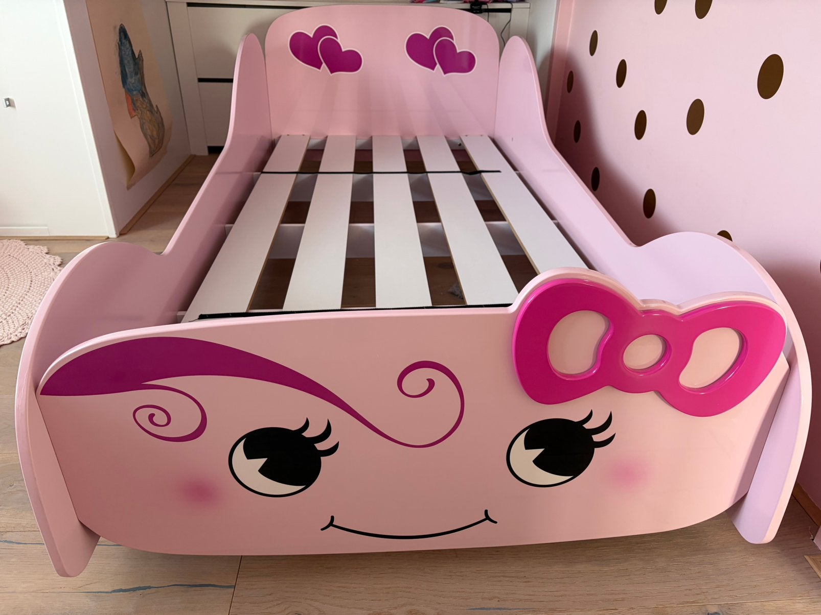 Vipack Love Car Bed Roze 90 x 200 cm, Ophalen, 85 tot 100 cm, Zo goed als nieuw, Lattenbodem