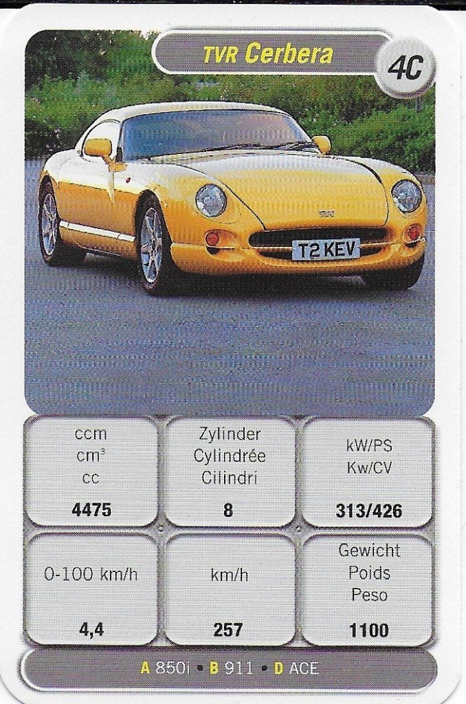 Kw4536 autokaartje tvr cerbera ( 4c ), Ophalen of Verzenden, Zo goed als nieuw, Auto's