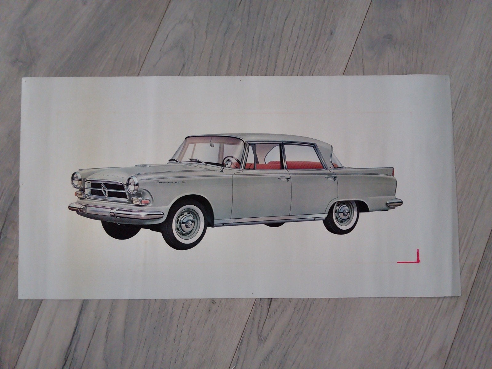 Vintage Borgward Isabella Coupé Poster, Ophalen of Verzenden, Gebruikt, Auto's