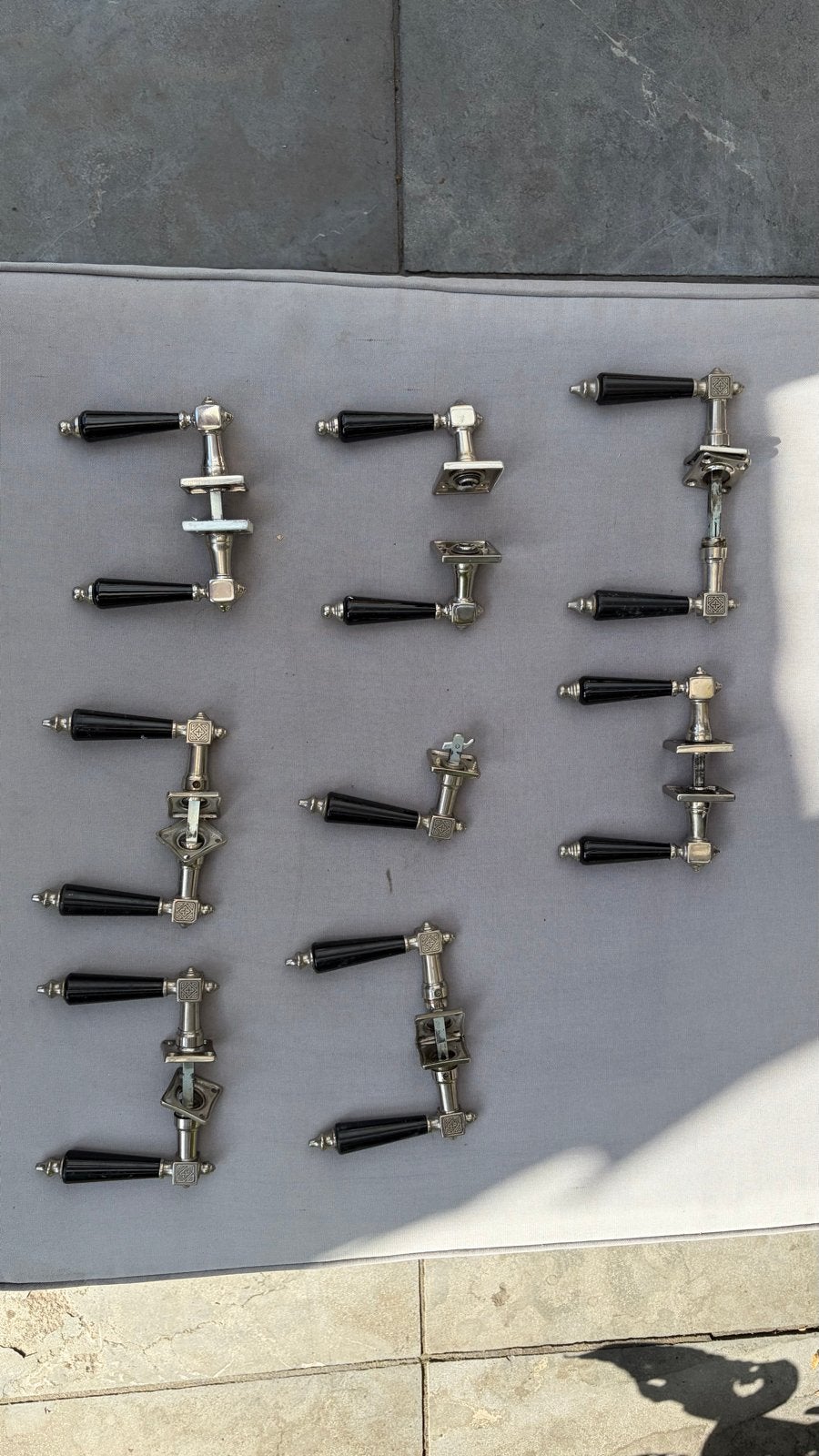 Vintage deurklinken met zwart handvat, Ophalen, Gebruikt, Overige materialen, Klink of Kruk