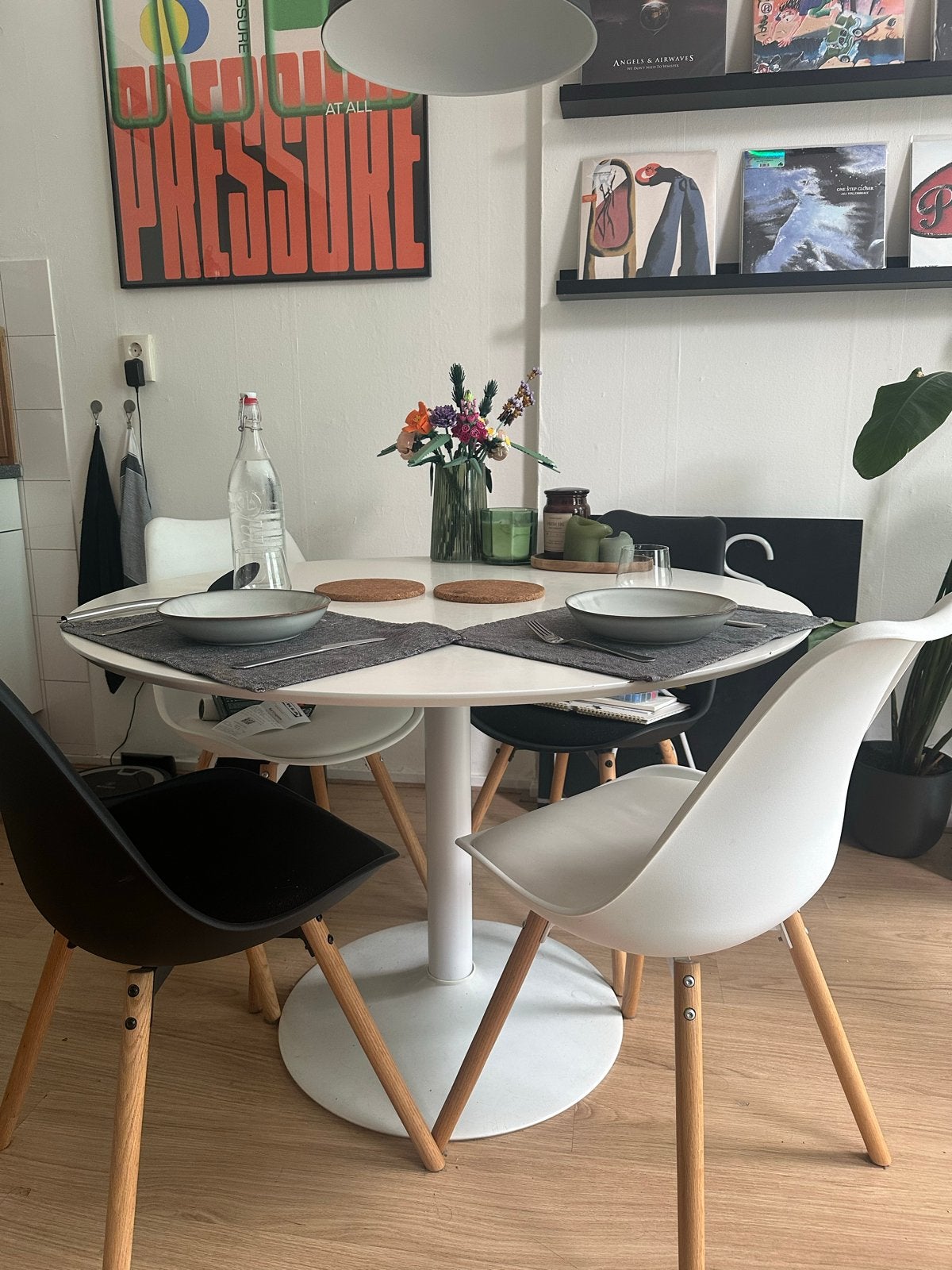 Witte ronde eettafel 110cm, Ophalen, Kunststof, Gebruikt, Rond