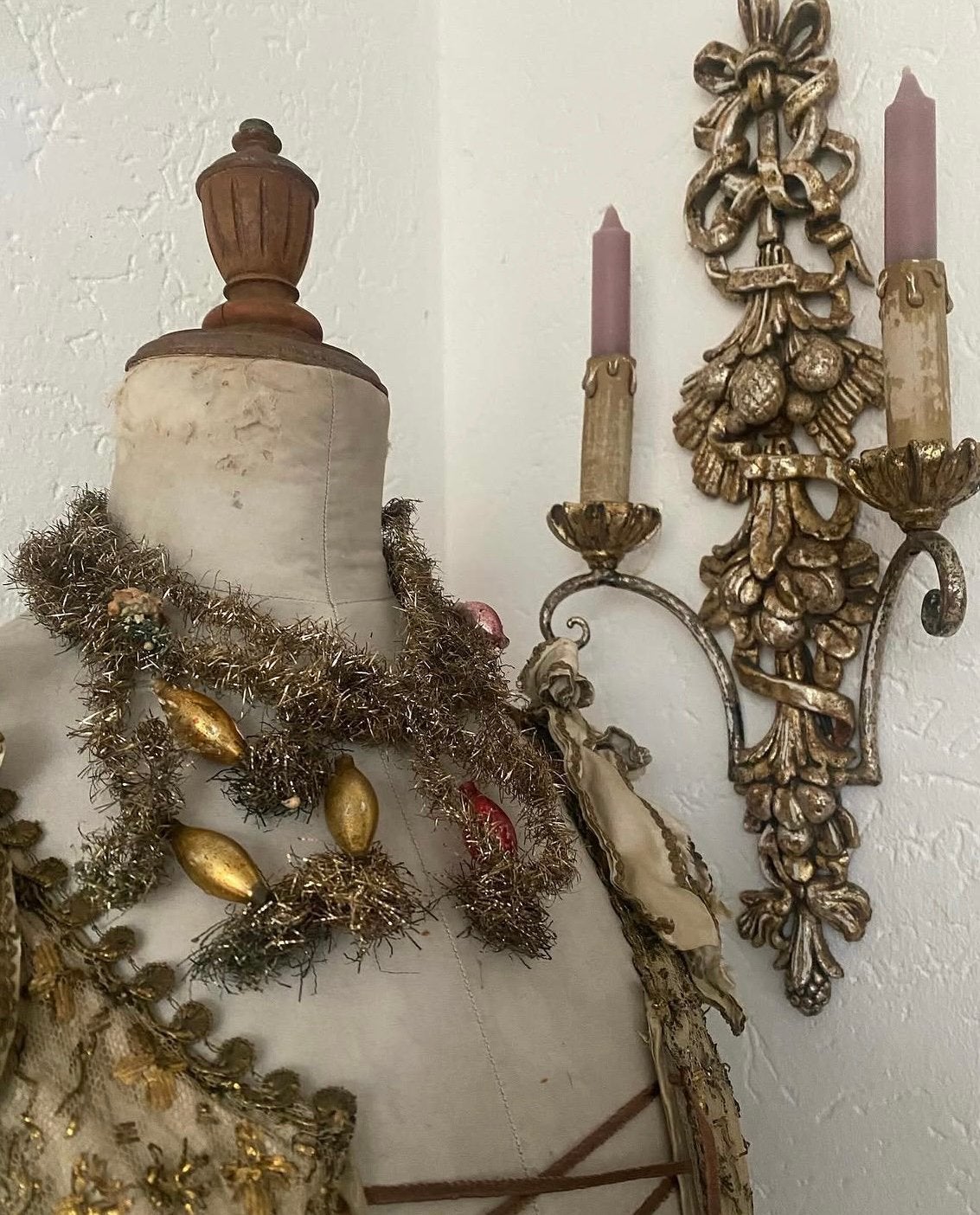 Antiek oude kerst kerstversiering slinger tinsel glas kraal, Diversen, Kerst, Ophalen of Verzenden, Gebruikt