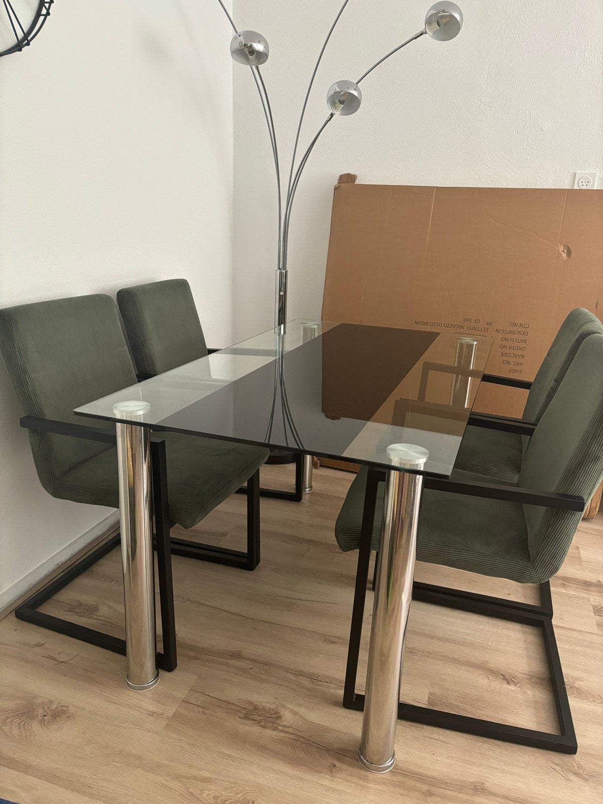 Glazen eettafel 140 x 80 x 75, Ophalen, Gebruikt, 100 tot 150 cm, 50 tot 100 cm