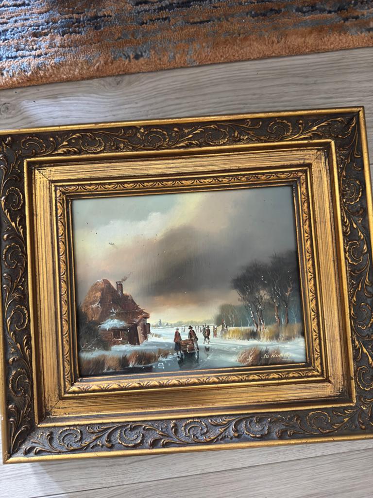 Winterlandschap Schilderij gesigneerd 'De Koning', Antiek en Kunst, Kunst | Schilderijen | Klassiek, Ophalen of Verzenden