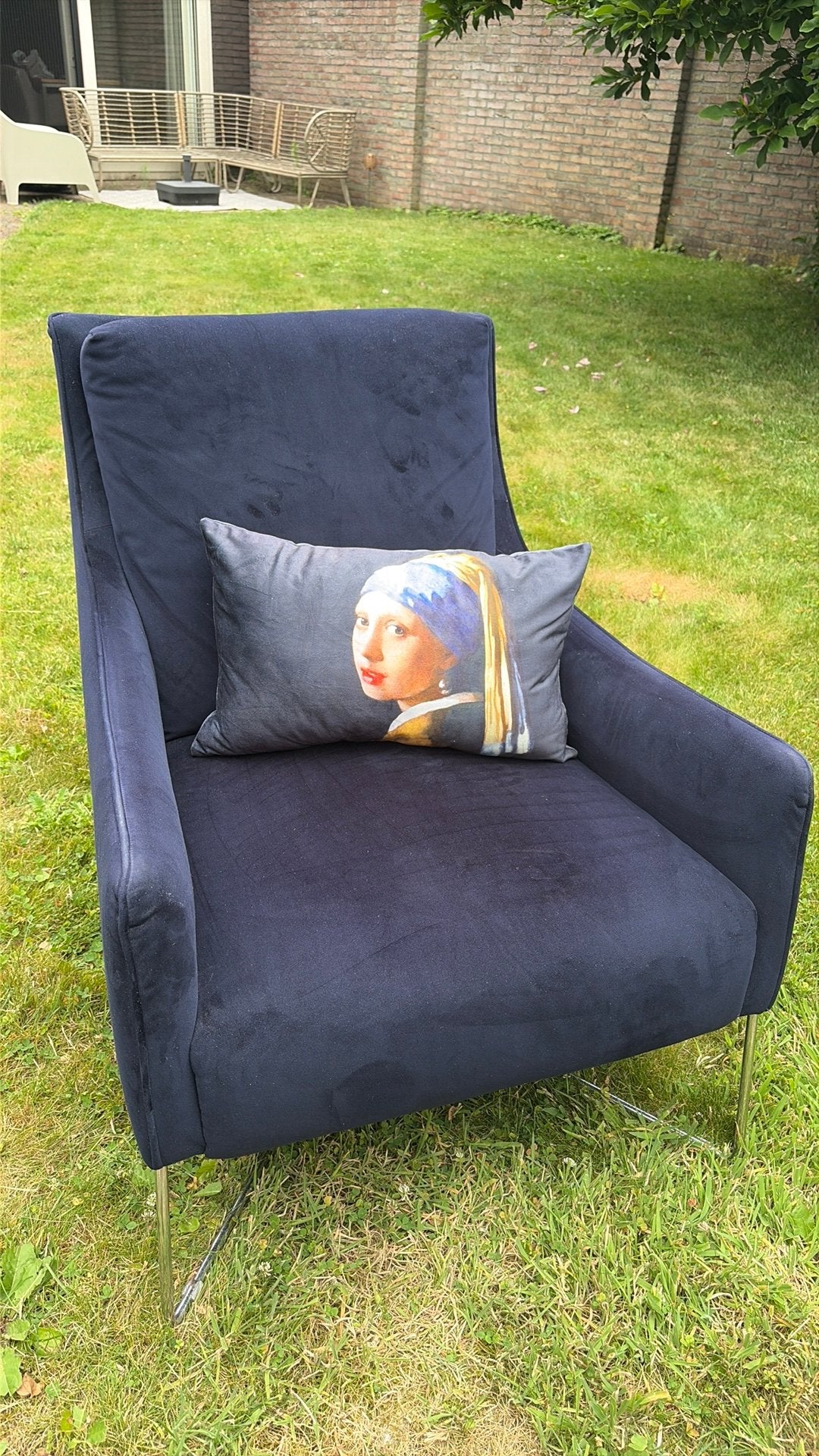 2 x Itiliaanse design fauteuils donkerblauw, Ophalen, Gebruikt, 75 tot 100 cm, 50 tot 75 cm