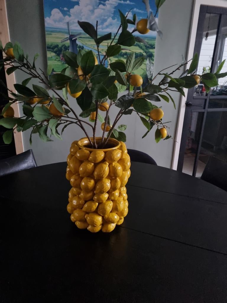 Des Pots vaas citroenen maat large, Ophalen, Geel, Aardewerk of Porselein, Zo goed als nieuw