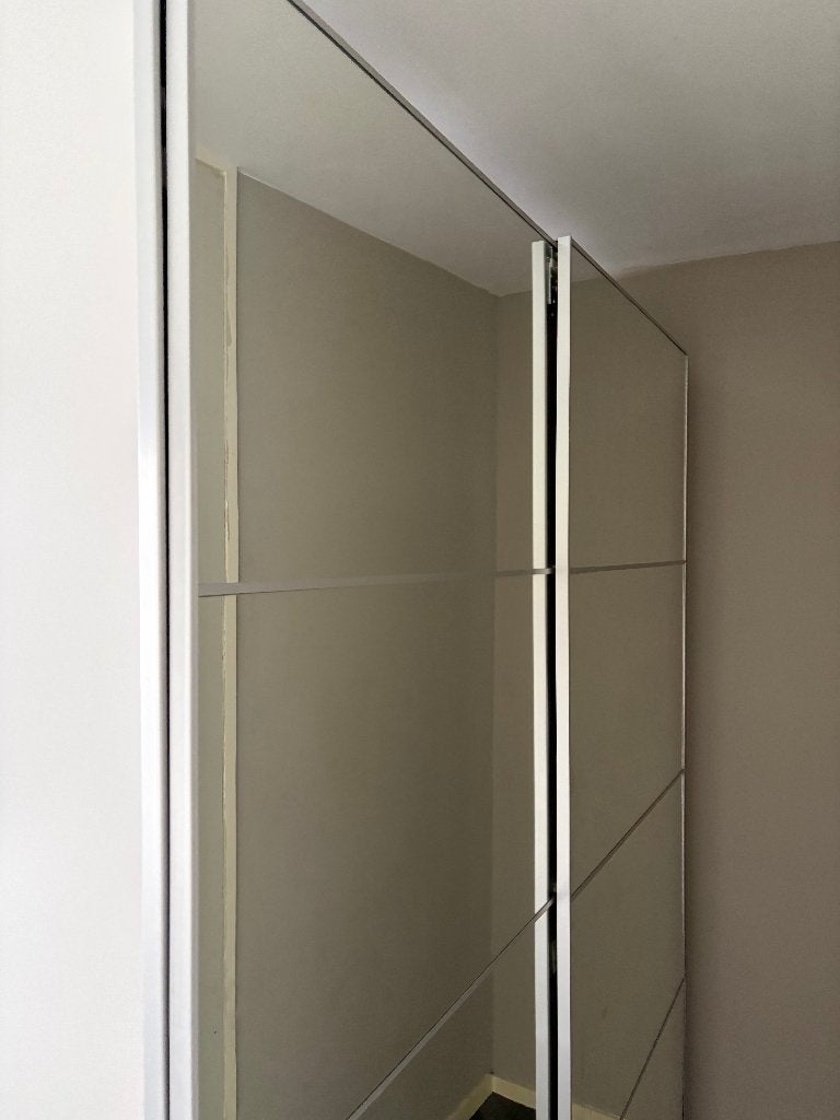 IKEA Pax kasten met Auli spiegeldeuren en latjes achterkant, Gebruikt, 200 cm of meer, Met klep(pen), Ophalen of Verzenden