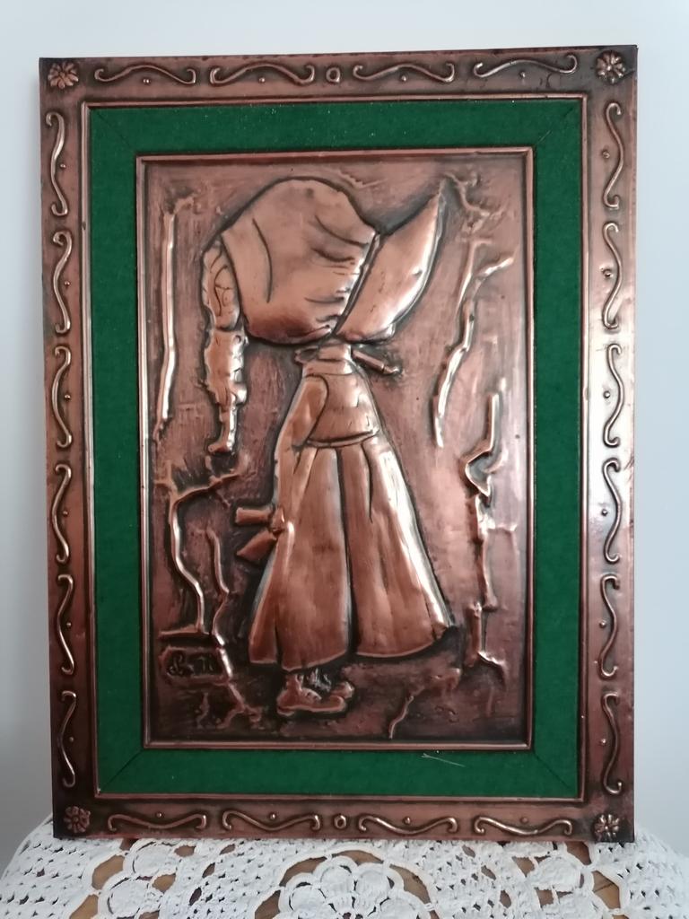 Vintage schilderij in brons Br 27 x H 36 cm, Antiek en Kunst, Antiek | Koper en Brons, Ophalen of Verzenden